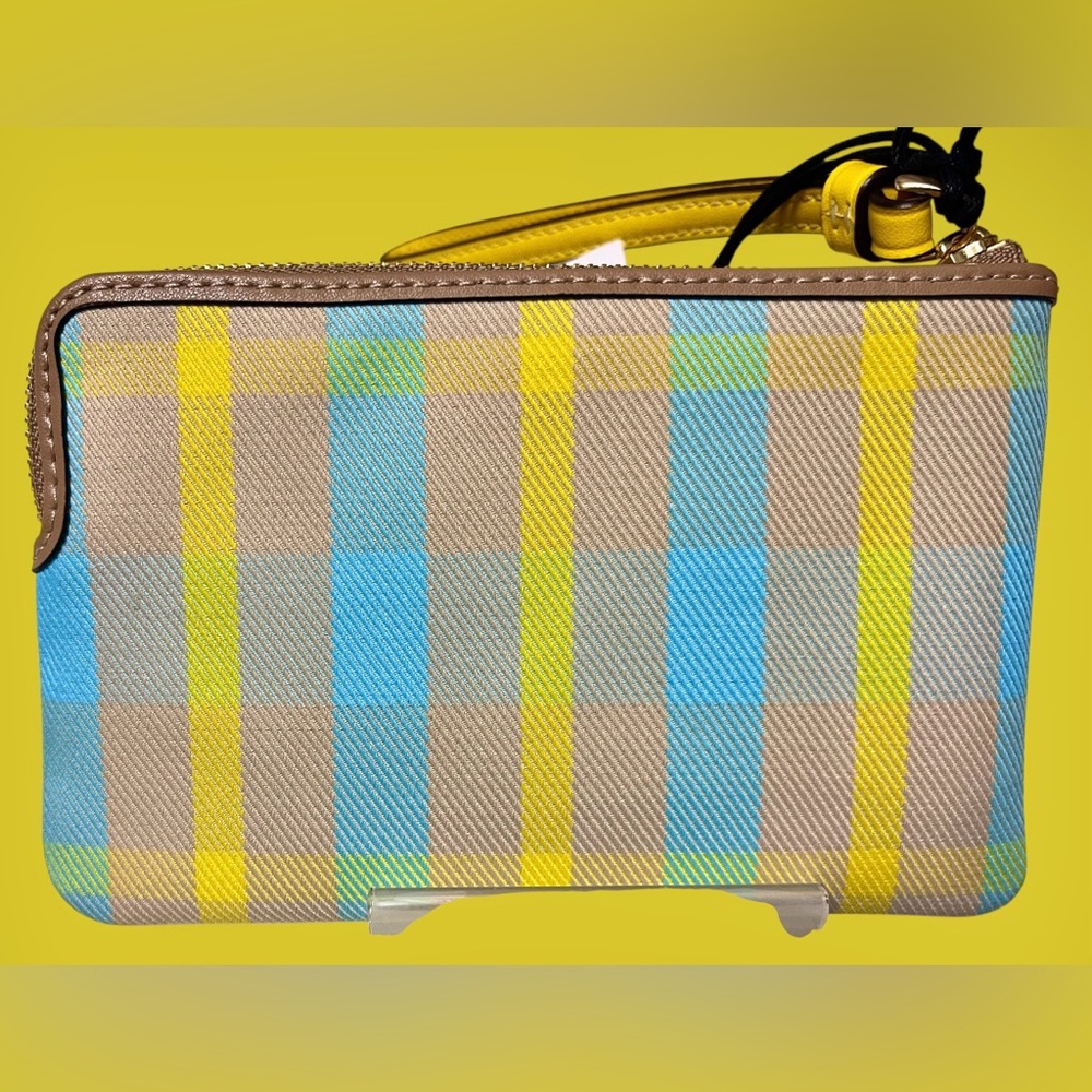 Coach NWT Wristlet Nolita Plaid Bright Maize Coated Canvas/Leather Trim - Picture 4 of 13